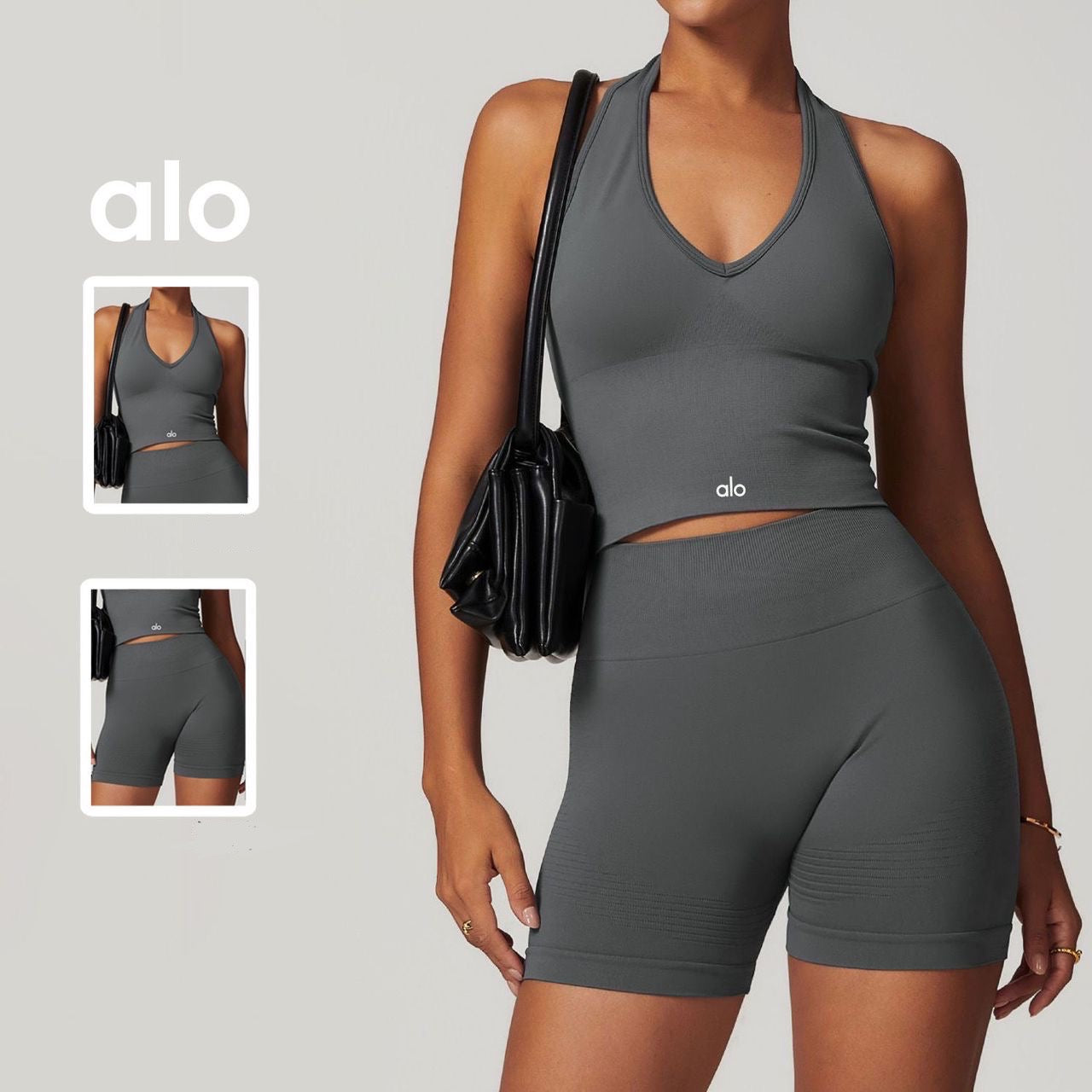 Alo Yoga テニスヨガ 2点セット スリム 柔らか 通気性◎ブラックセット Alo Yoga テニスヨガ 2点セット スリム 柔らか 通気性◎ブラックセット